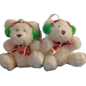 American Greetings Teddy Bear Ornaments Plaid Scarf Earmuffs Plush